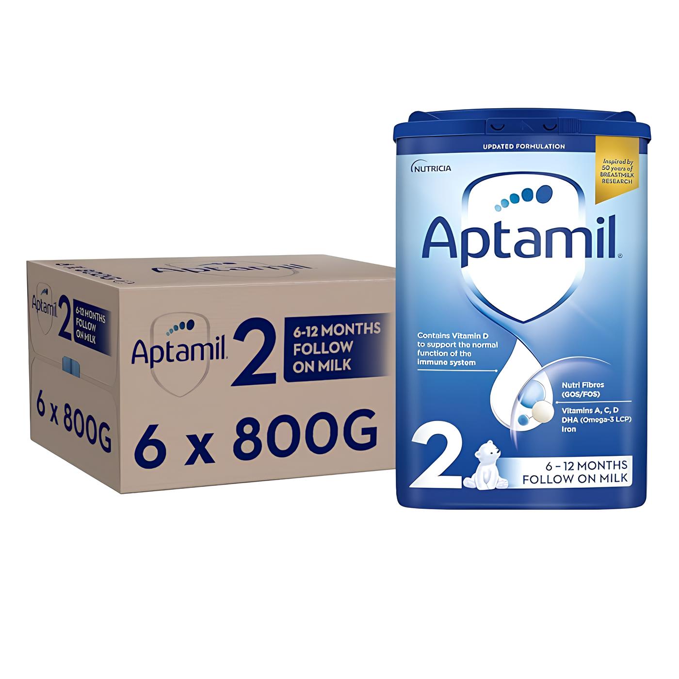 Aptamil 2 Follow On Baby Milk Powder, 6-12 Months, 800g (Pack of 6)